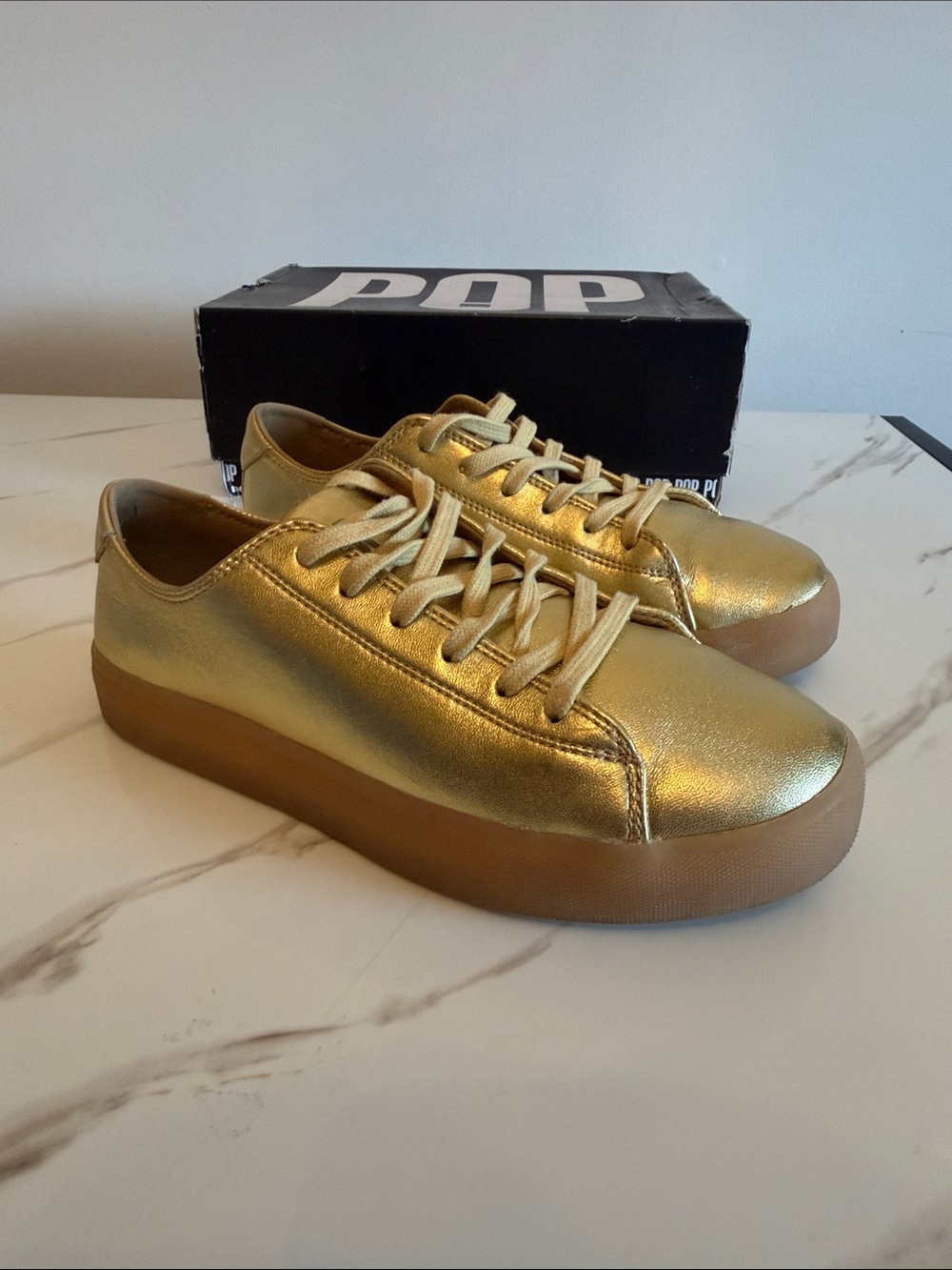 pop Metallic Gold Platform Sneakers